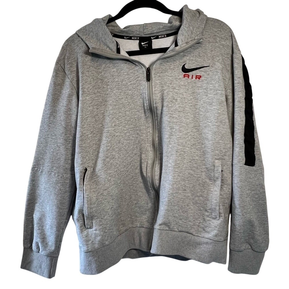 Nike Air Kids Full‎ Zip Hoodie Heather Gray Black Stripe Sweatshirt XL